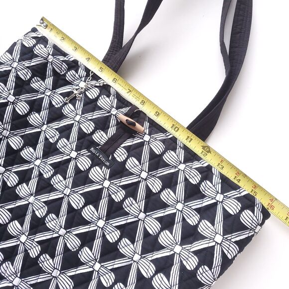 Bella Taylor Tote Shoulder Bag Black White 100% Cotton Double Handle Cross Charm - Picture 11 of 12